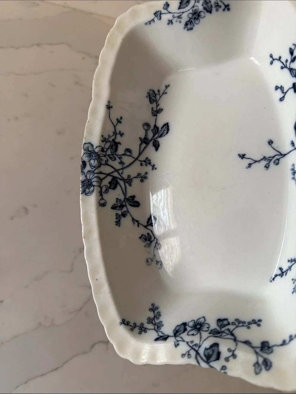 Antique WH Grindley Rustic Flow Blue Floral Fine China  Serving Dish